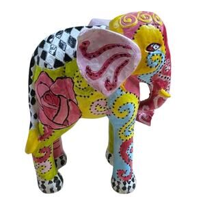 Vintage Decorative Elephant Hand Painted Figurine Plaster Type Good Condition